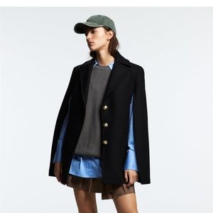 Zara Black Buttoned Wool Blend Cape